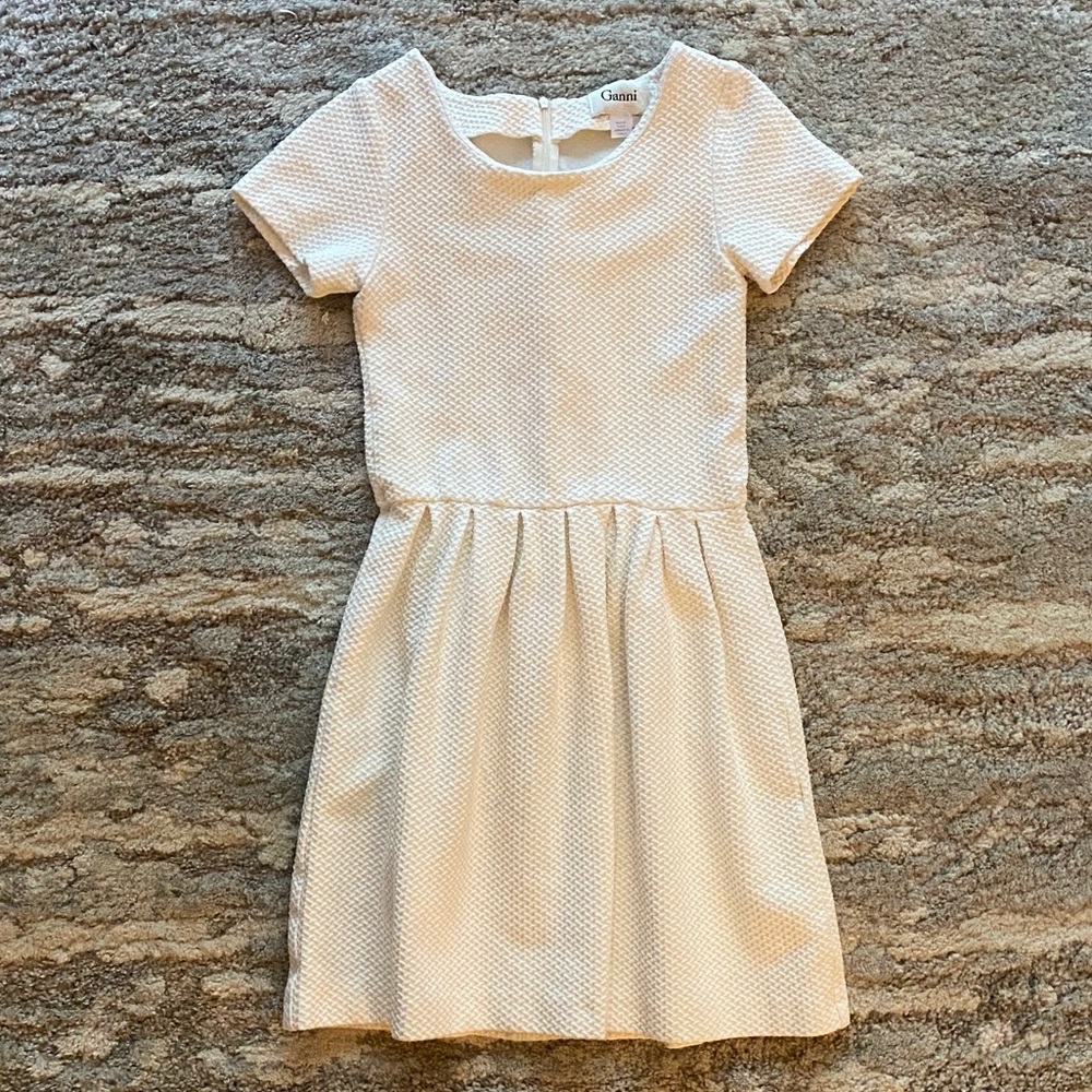 Ganni - Cream Textured Aline Dress